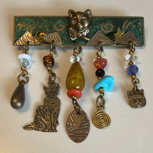 Jewelry - Artistic Cat Brooch with Colorful Charms